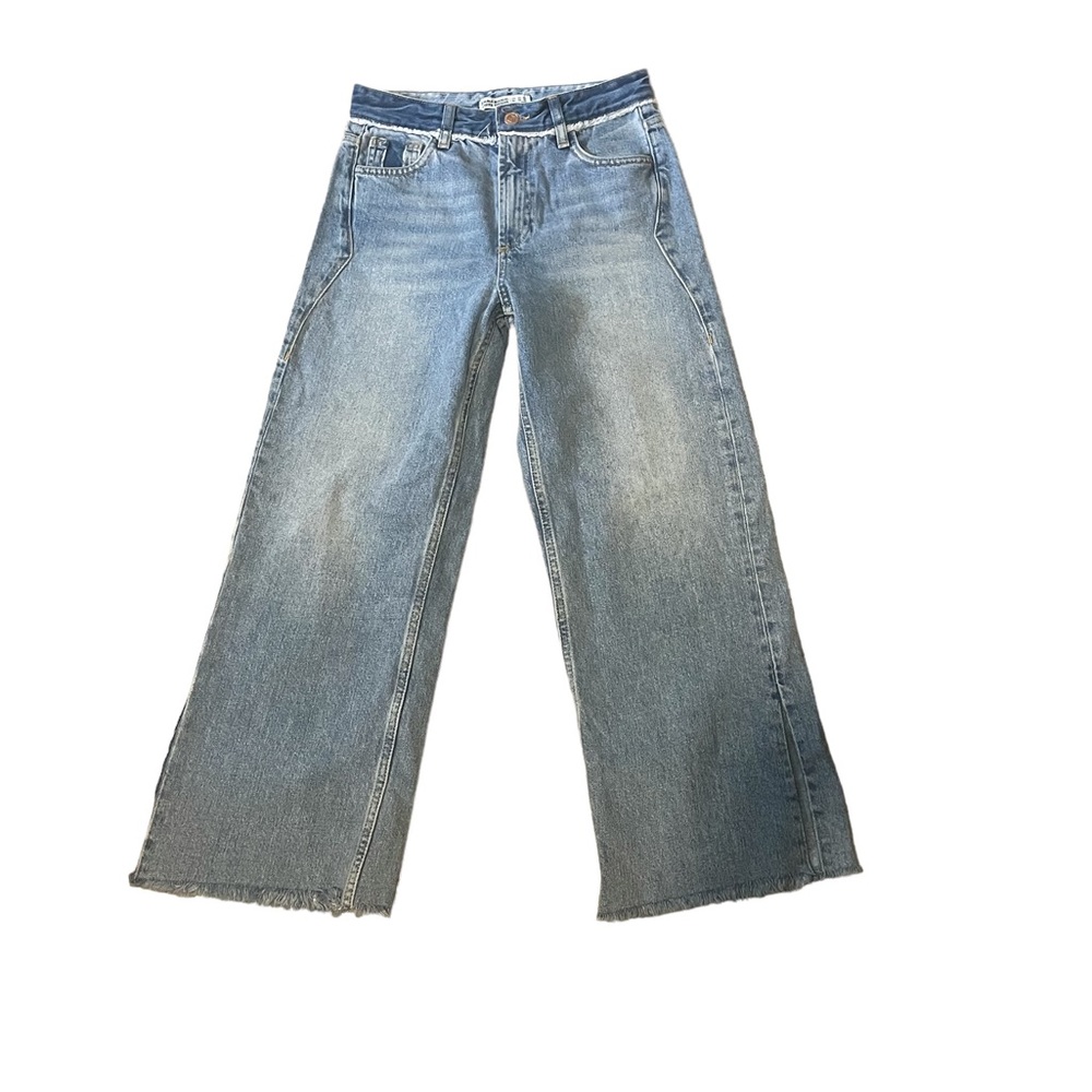 Zara 1975 Denim Jeans Cropped Flare High Rise Western Size 2 Small